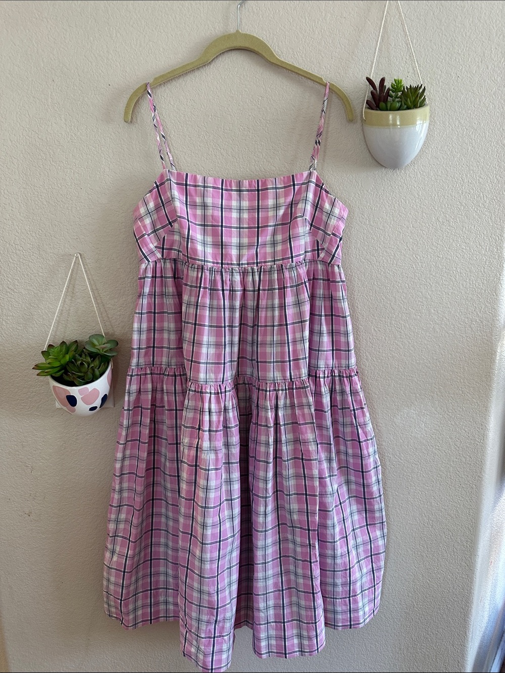 J. Crew Plaid Babydoll Tier Midi Dress 10 Tie Back